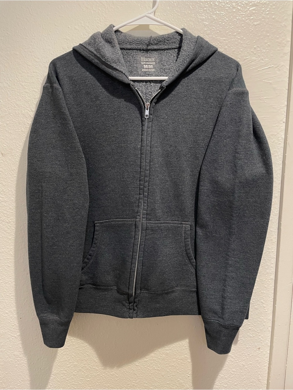 Hanes Men's Full-Zip Hoodie Charcoal Dark Gray Heathered Sweatshirt Size Medium